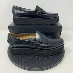Sebago Dan Wedge Shoes Womens Size 9 Black Leather Platform Slip On Loafers